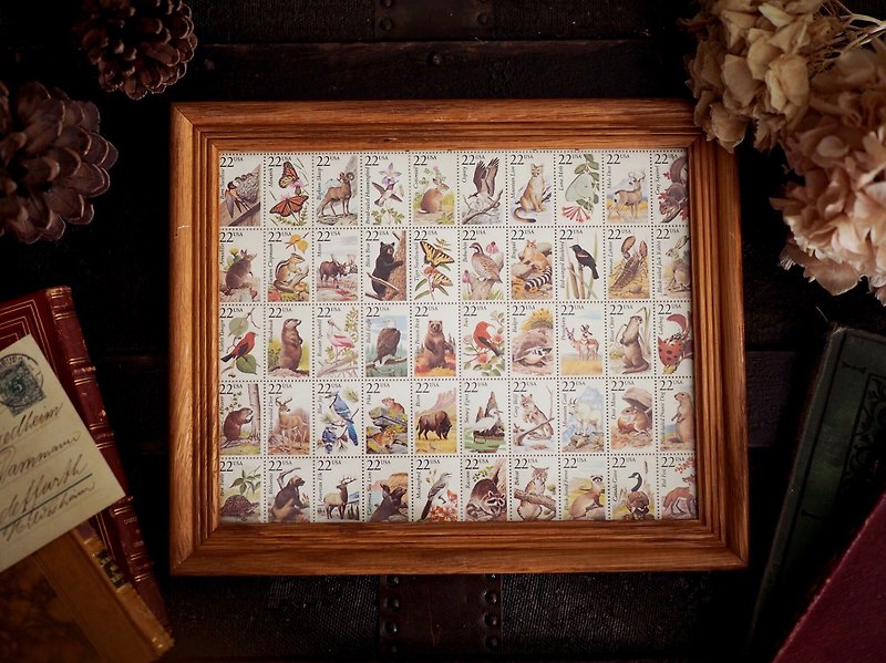 古董动物邮票珍藏木框收藏 - 摆饰 - 木头 