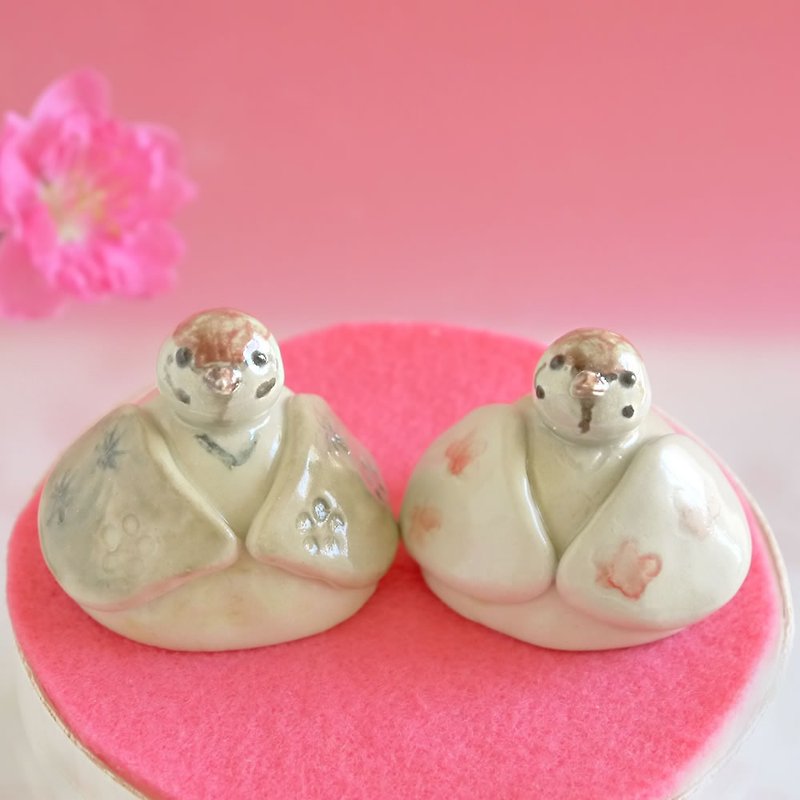 小さなスズメのお雛様　陶器のひな人形 - 花瓶/陶器 - 瓷 粉红色