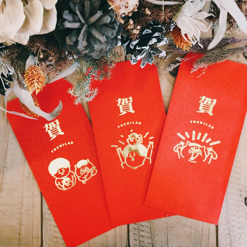 烫金红包袋(3款各3入) 婚礼礼金 满周岁 新年 祝贺用红包袋 - 红包/春联 - 纸 红色