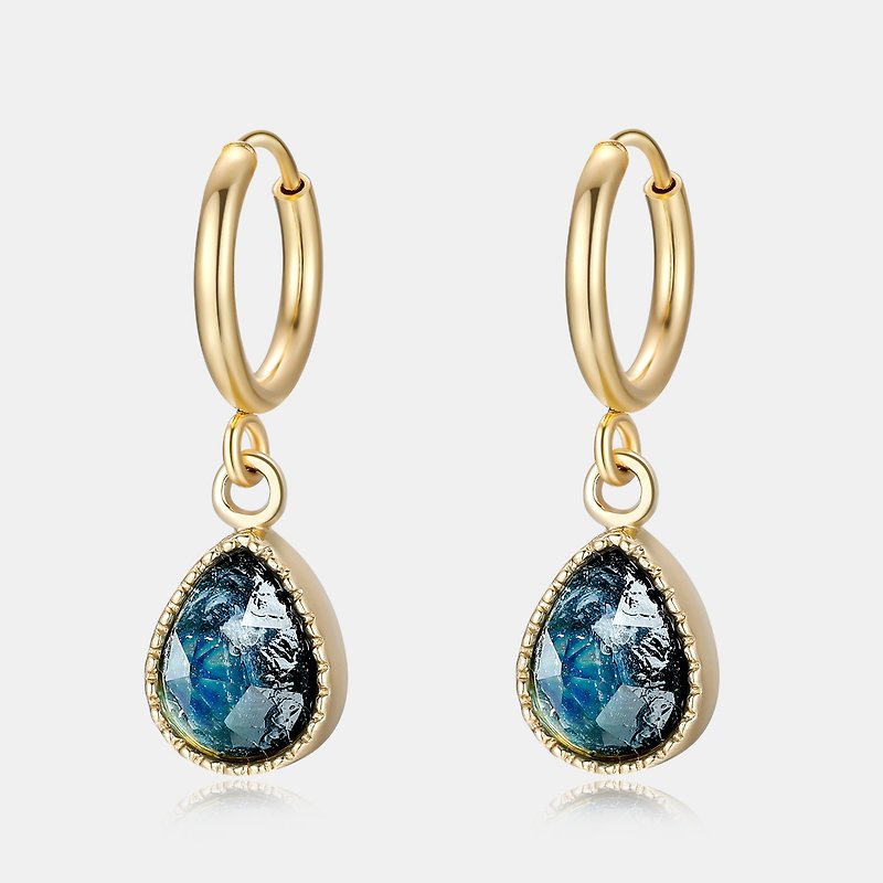 骨灰毛发纪念玻璃 戒指 K金耳环 - 日系珠边耳圈 (水滴形) KEA02 - 耳环/耳夹 - 玻璃 蓝色