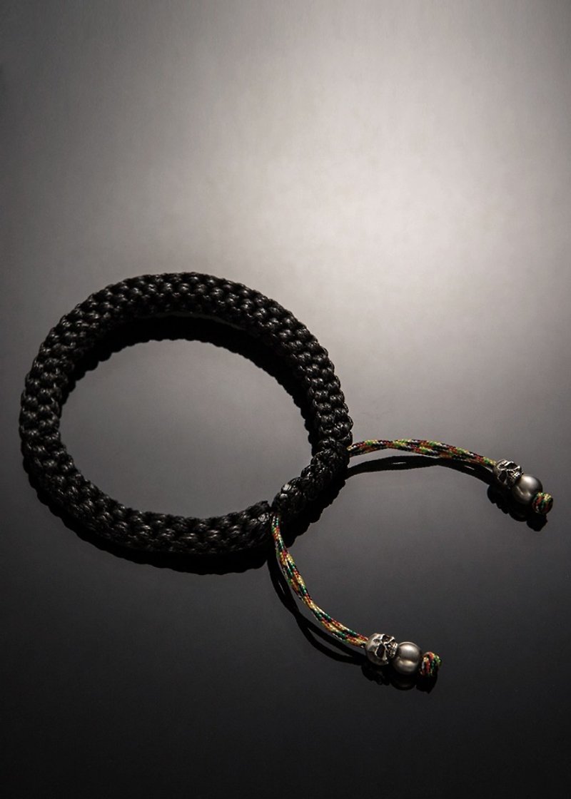 Skull Lucky Rope Bracelet(L) | 骷髅立体幸运绳手环(曜石黑) - 手链/手环 - 纯银 黑色
