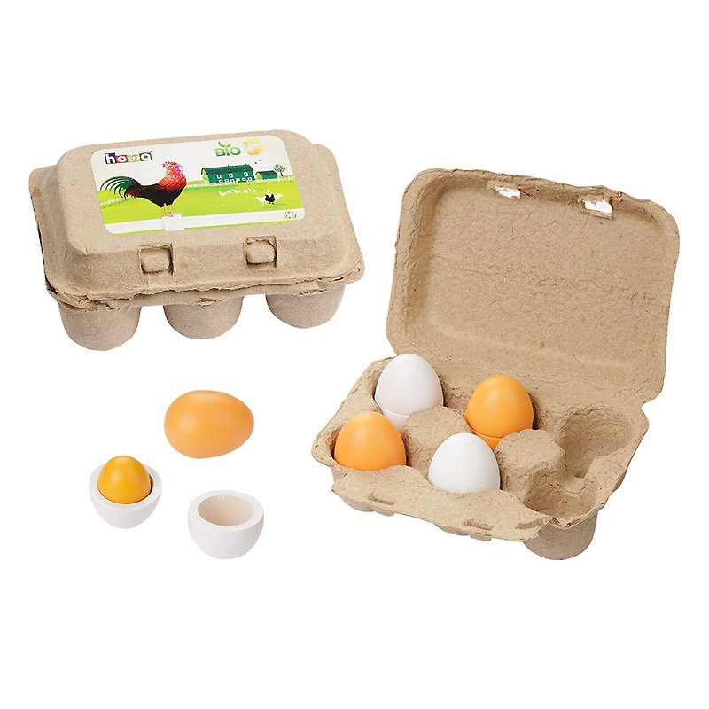 蛋蛋的力量。6入木制鸡蛋盒 - 玩具/玩偶 - 木头 