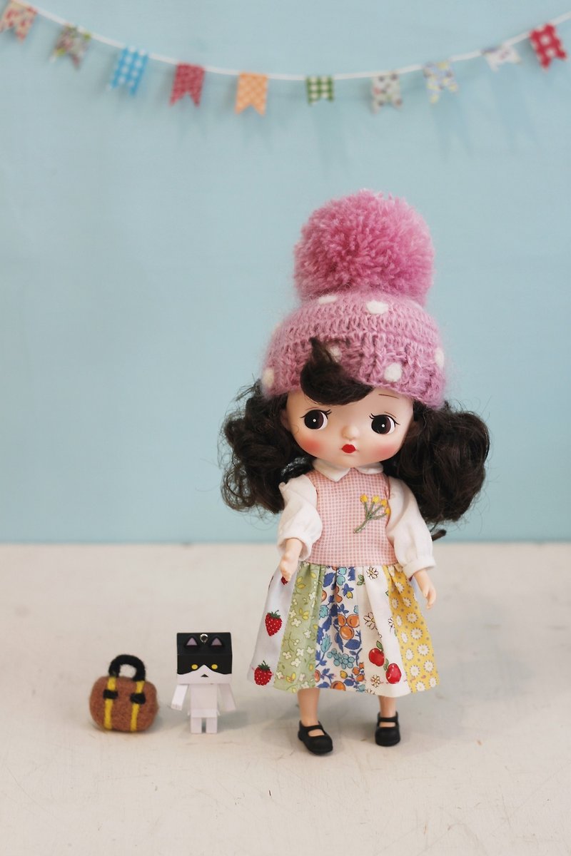 Holala尺寸手工编织单色球球帽粉紫款 - 帽子 - 羊毛 粉红色