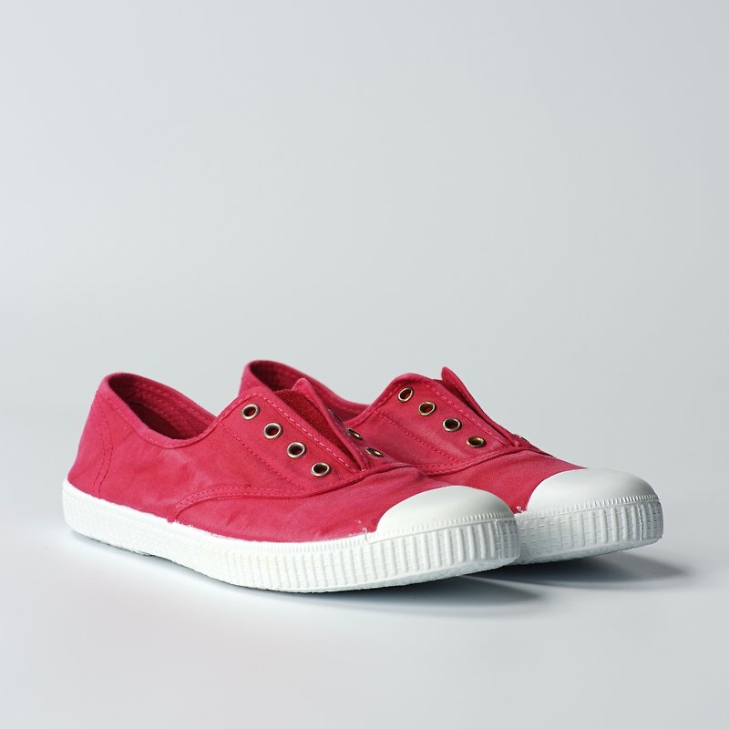 西班牙国民帆布鞋 CIENTA 大人尺寸 洗旧桃红色  香香鞋 70777 66 - 女款休闲鞋 - 棉．麻 红色