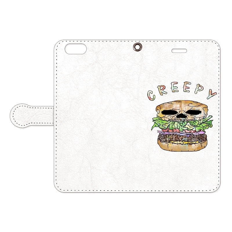 [手帳型iPhoneケース] Creepy hamburger - 手机壳/手机套 - 塑料 白色