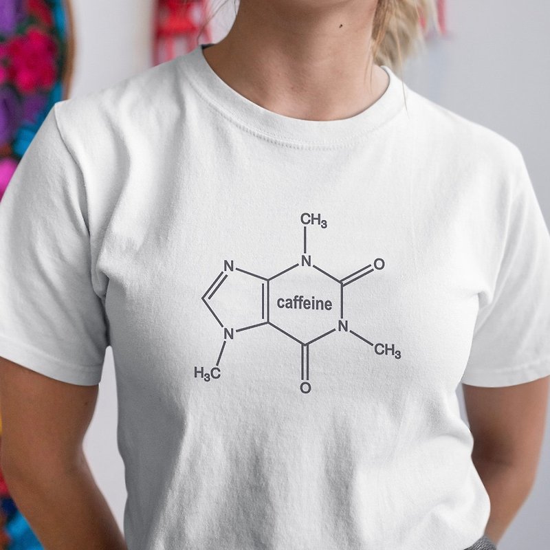 Caffeine Molecule 男女短袖T恤 白色 咖啡因分子文青coffee生活 - 女装 T 恤 - 棉．麻 白色