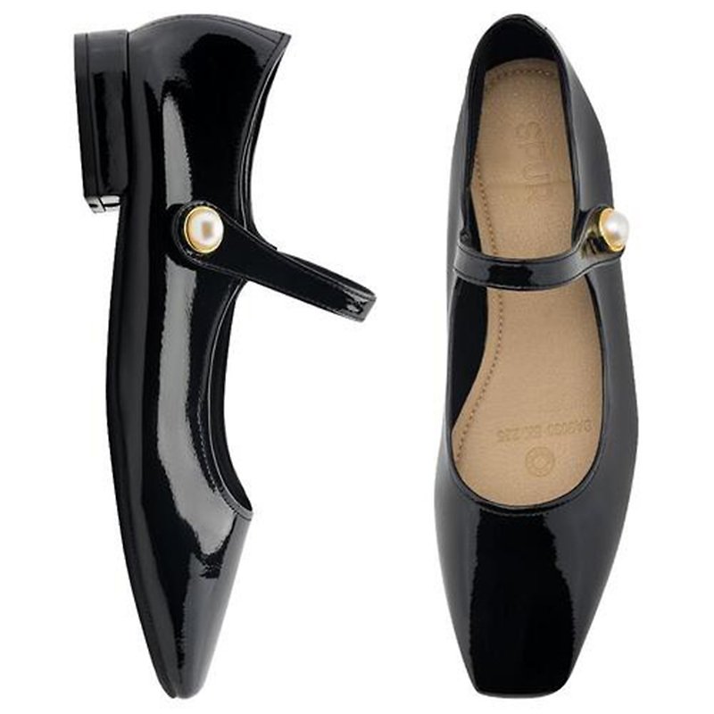 PRE-ORDER SPUR Sally 珍珠瑪麗珍平底鞋 SA9030 BLACK - 女款皮鞋 - 其他材质 