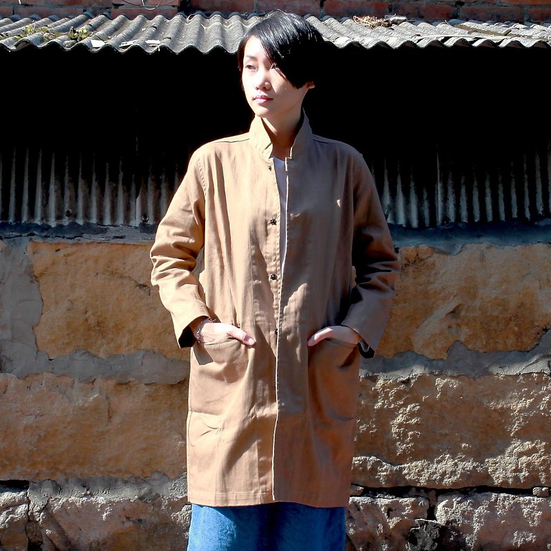 Omake工程师中长版大衣 ( 剩褐色 ) - 女装休闲/机能外套 - 棉．麻 卡其色