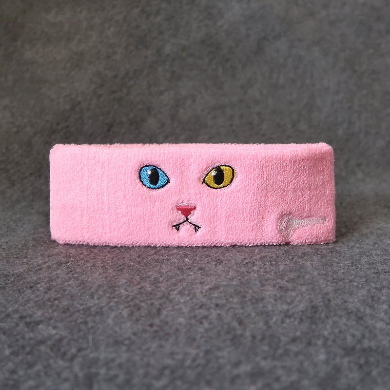 猫咪系列-刺绣猫咪运动头带-粉红猫 - 发带/发箍 - 棉．麻 粉红色