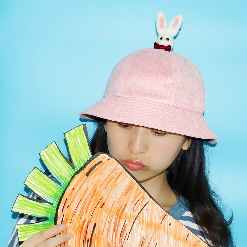 可爱呆萌小兔子 清新少女渔夫帽 粉嫩遮阳帽子 - 帽子 - 棉．麻 粉红色