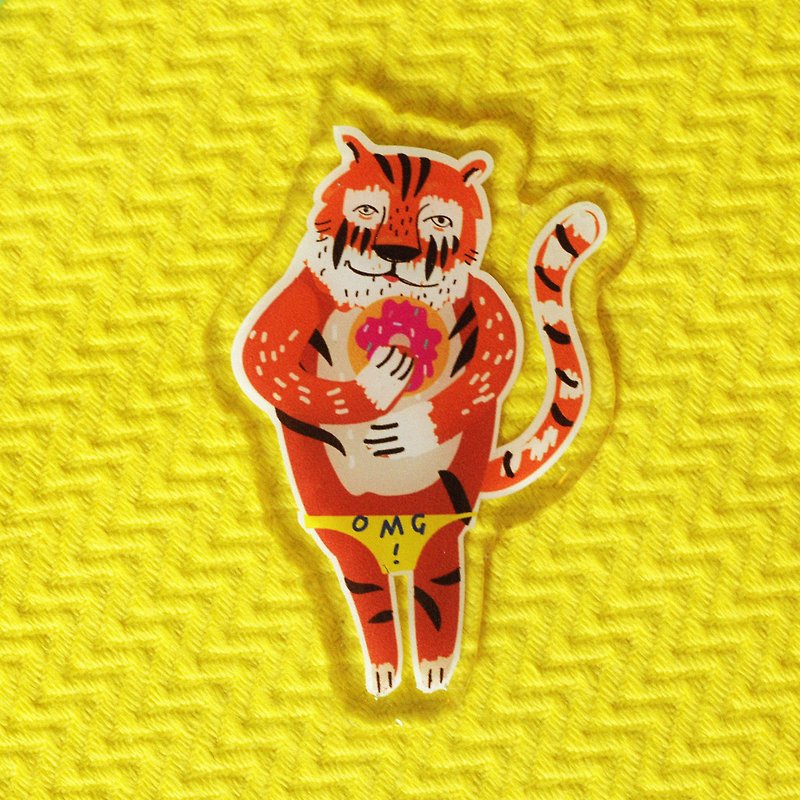 Keychain & Brooch "Tiger" - 胸针 - 压克力 橘色