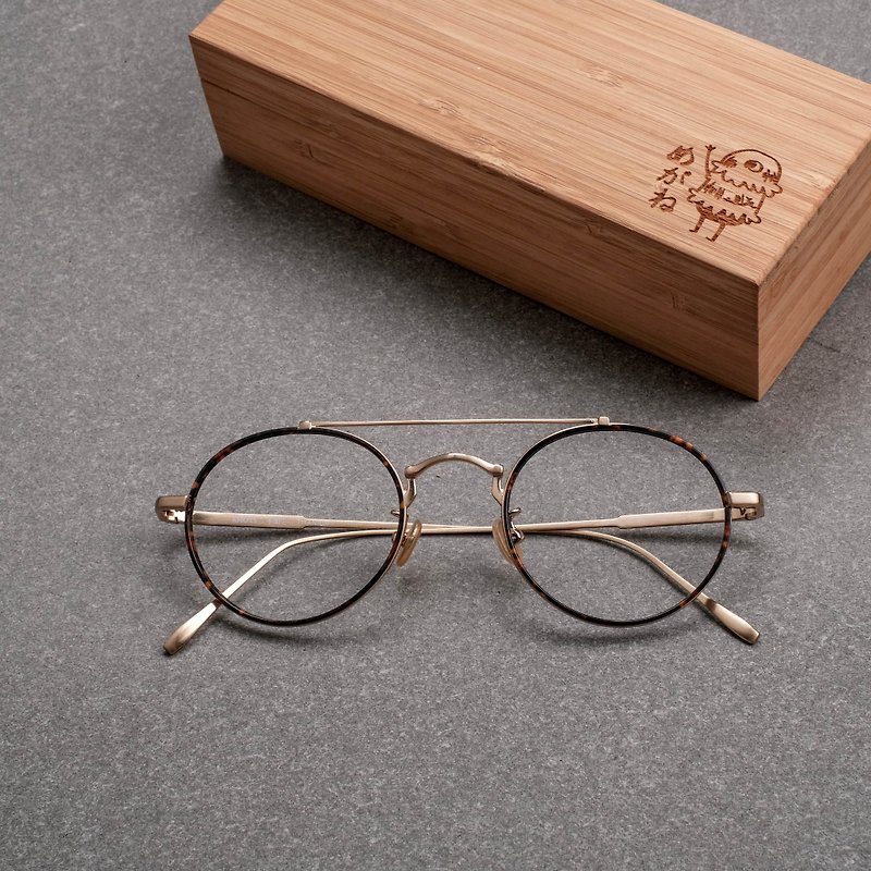 【目目商行】复古双梁 钛金属细框 搭配板材 玳瑁金 - 眼镜/眼镜框 - 其他金属 