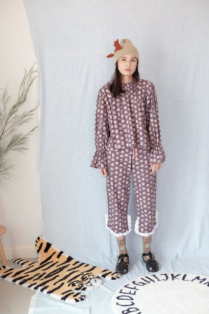 Pajamas Pants - Tea cup - 男士长裤 - 棉．麻 紫色