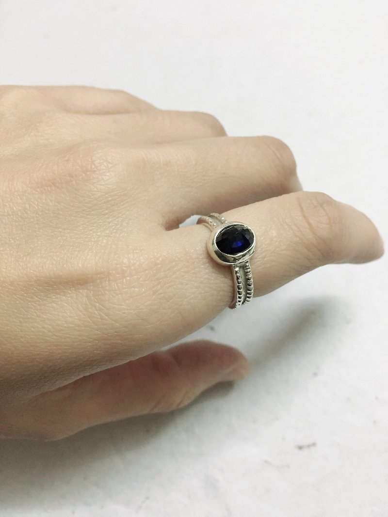 蓝宝石 特殊 切割 戒指 尼泊尔 手工制 925纯银 - 戒指 - 宝石 蓝色