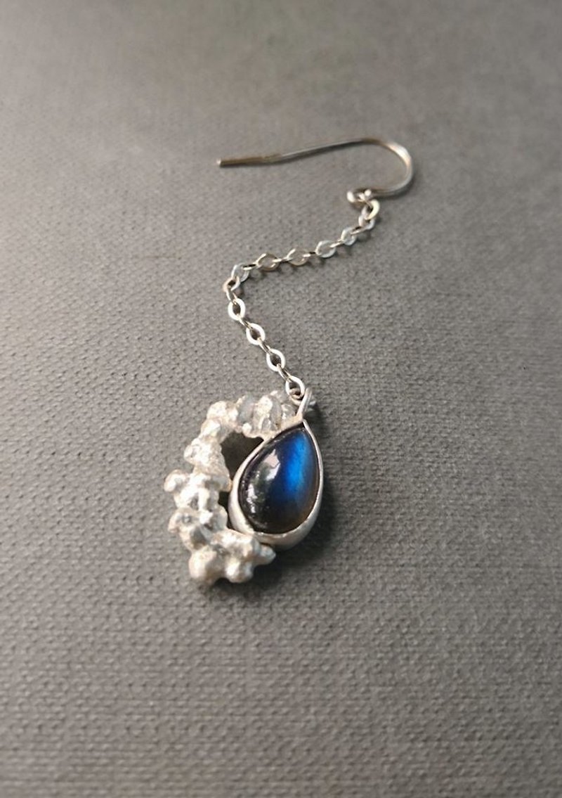 梨型拉长石纯银耳环 - 耳环/耳夹 - 其他金属 蓝色
