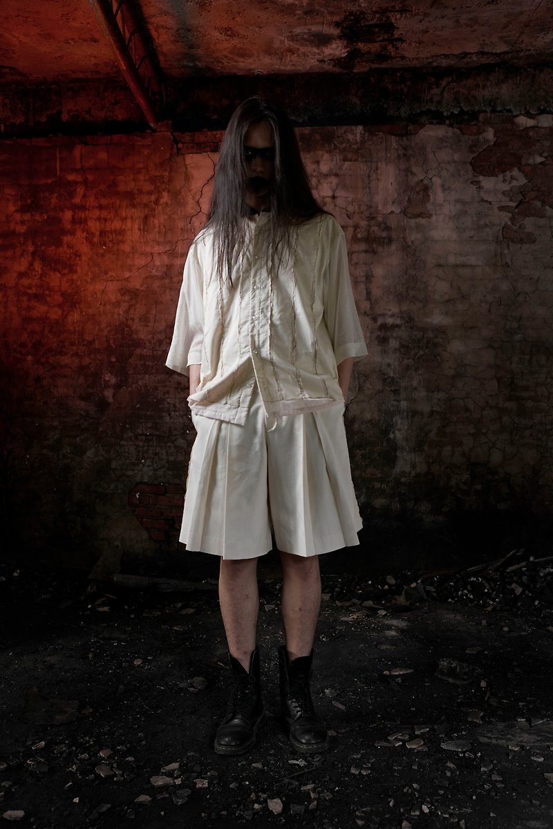 烧边蕾丝层次衬衫(181T04) - 男装衬衫 - 棉．麻 白色