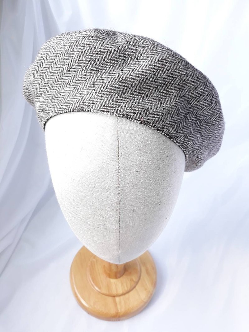 咖啡人字织纹纯羊毛呢贝蕾帽(Beret) - 帽子 - 羊毛 咖啡色
