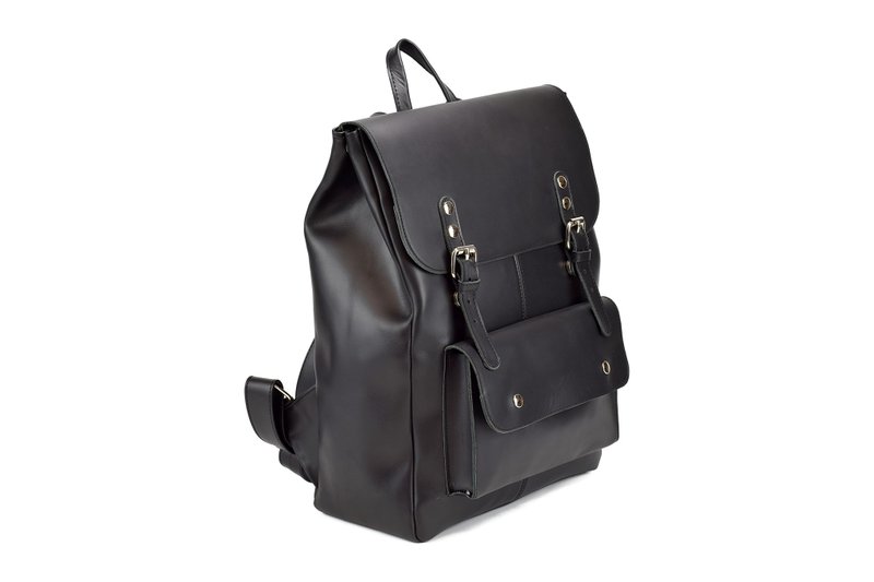 Black Leather Backpack for Men or Women, Genuine Leather, Premium Quality Bag. - 后背包/双肩包 - 真皮 黑色