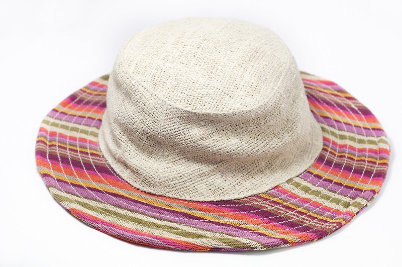民族拼接手织棉麻帽 / 针织帽 / 渔夫帽 - 热带民族条纹色 ( 限量一件 ) - 帽子 - 棉．麻 多色