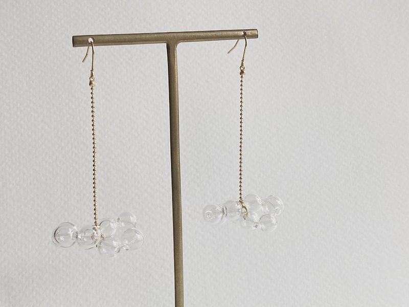 简约透明花火泡泡玻璃珠长耳环 - 耳环/耳夹 - 玻璃 透明