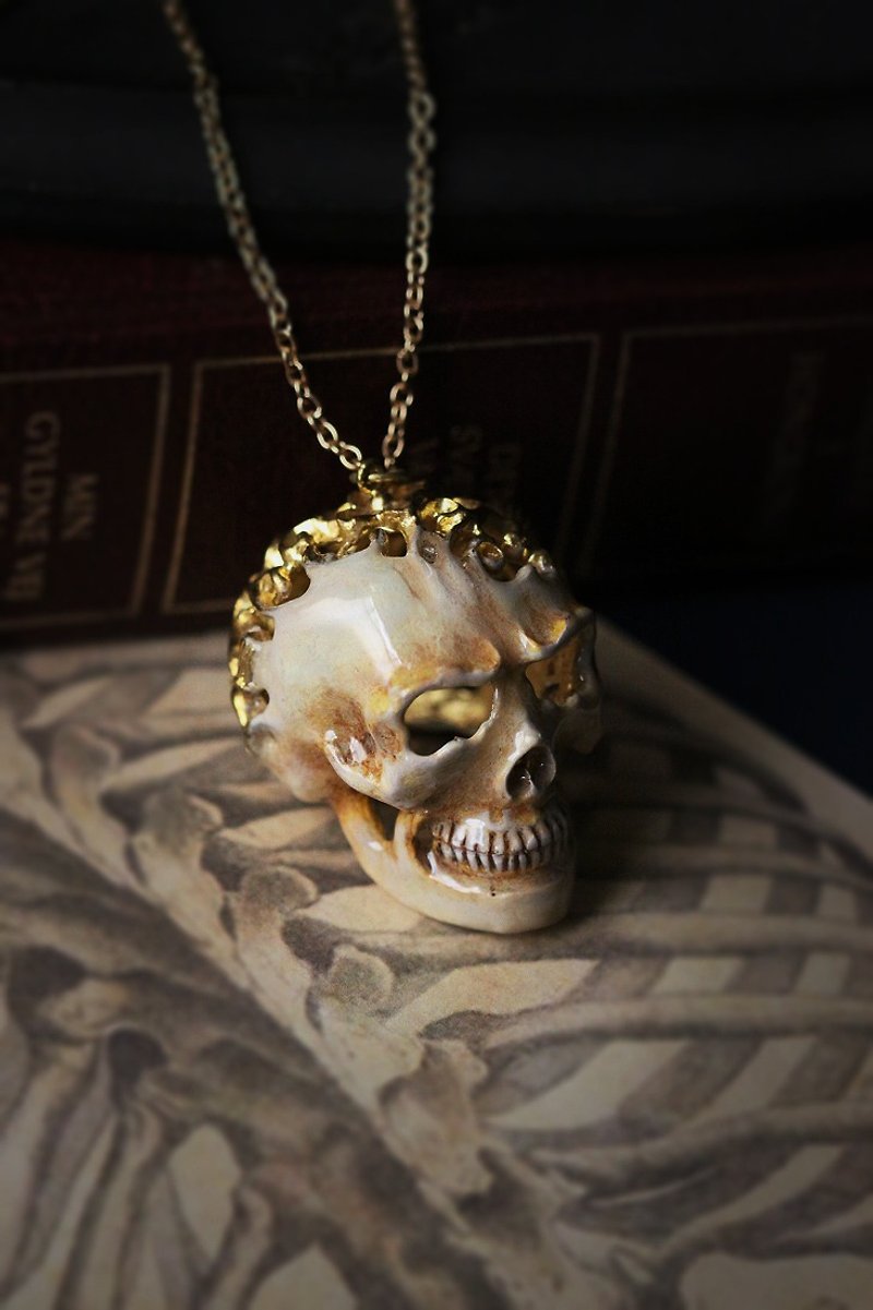 Flowers Graphic Human Skull Necklace. - 项链 - 其他金属 