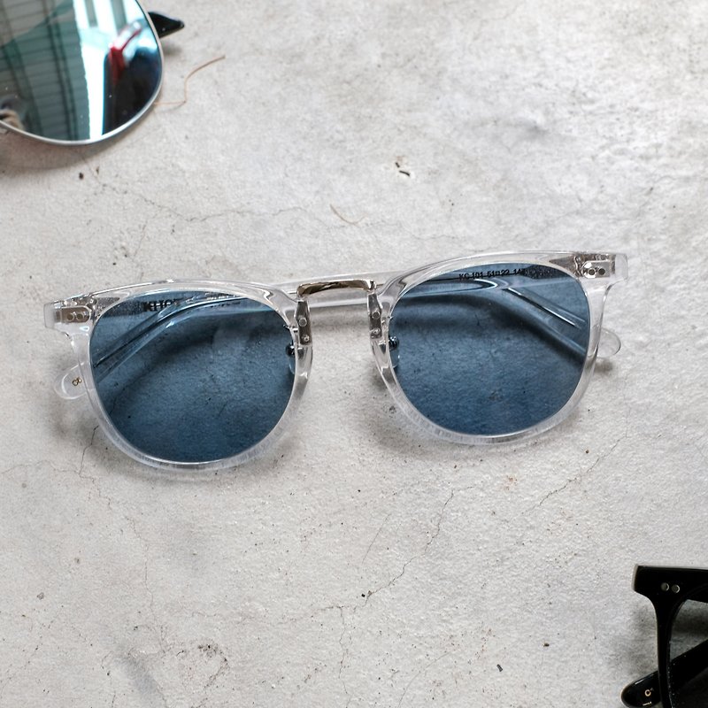 日本 太阳眼镜 墨镜 中金 全钛金属 偏光 uv400 透明水蓝片 - 眼镜/眼镜框 - 其他金属 透明