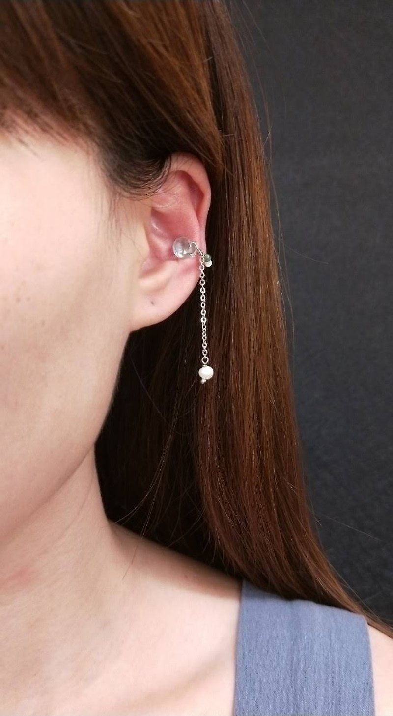 耳环。海蓝宝石*珍珠不锈钢耳骨夹 - 耳环/耳夹 - 宝石 蓝色