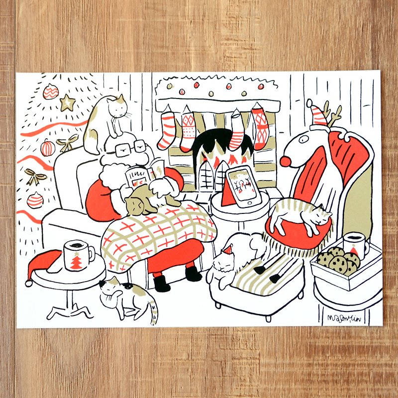 圣诞卡-2018圣诞老人与麋鹿日常明信片15号:  猫屋 - 卡片/明信片 - 纸 金色