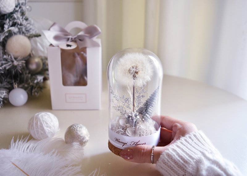 蒲公英圣诞树玻璃罩 圣诞节 交换礼物 圣诞礼物 定制 附圣诞包装 - 干燥花/捧花 - 植物．花 白色