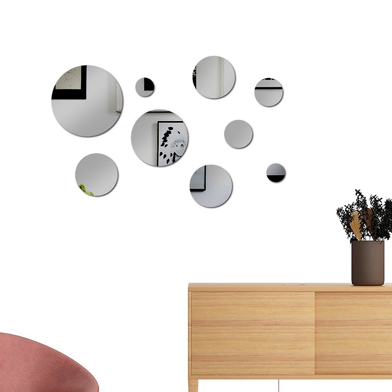HomePlus 压克力镜面装饰 曜石灰 圆形 9入/组 - 墙贴/壁贴 - 塑料 灰色