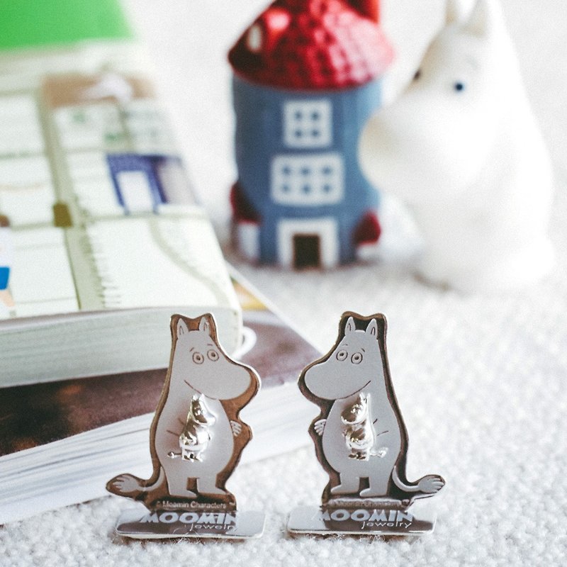 Moomin Earrings - Silver 925 plated with White Gold - 耳环/耳夹 - 其他金属 银色