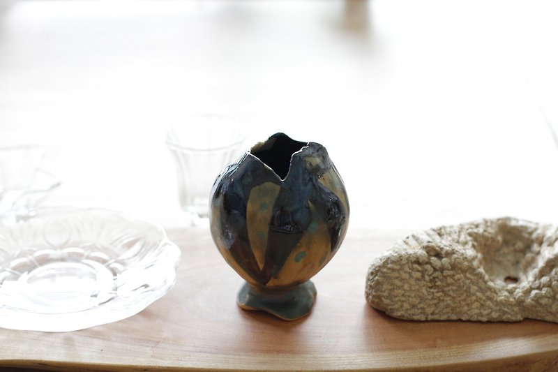 纯手捏不规则造型蓝色系陶瓷小花瓶/花器 - 花瓶/陶器 - 陶 蓝色
