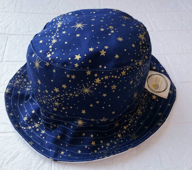 手工制作 - 儿童双面渔夫帽(蓝底金星) 可加防U - 帽子 - 棉．麻 蓝色