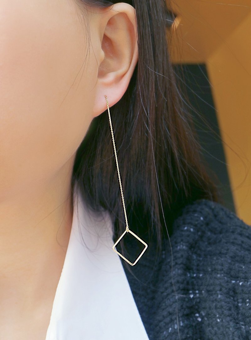 气质K金方型耳环 - 耳环/耳夹 - 贵金属 金色