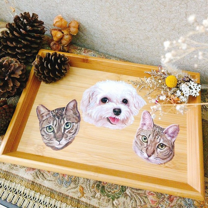 定制宠物画像 竹木盘 托盘 木盘 油画  宠物肖像 - 订制画像 - 木头 