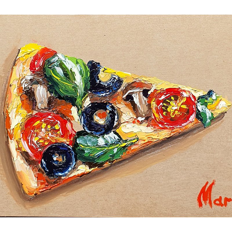 比萨画 意大利美食 原创艺术 橄榄菇 比萨随想曲 - 海报/装饰画/版画 - 其他材质 多色