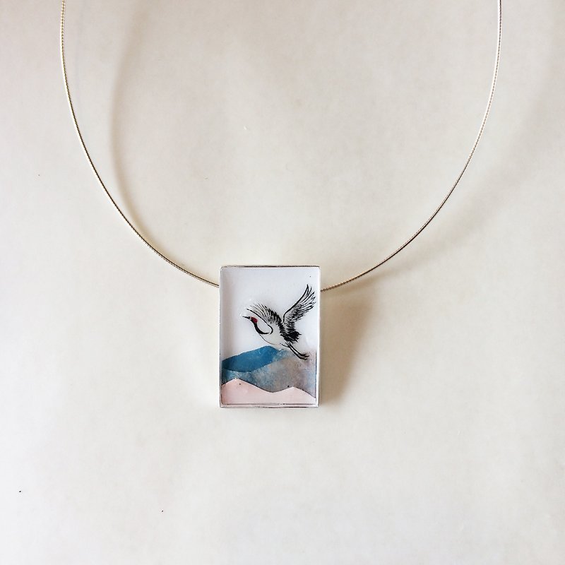 礼／鹤／白色／银／艺术品吊坠Pendant+Necklace/925 Silver/Jewelry/Unique Gift - 项链 - 其他金属 