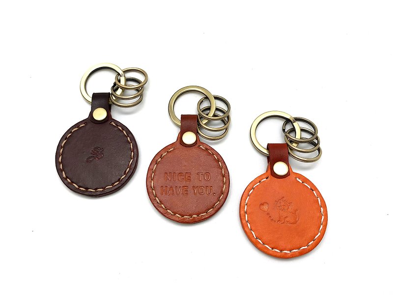 小圆名牌 定制皮革钥匙圈 (12色/免费刻字/圆环款) - 钥匙链/钥匙包 - 真皮 咖啡色