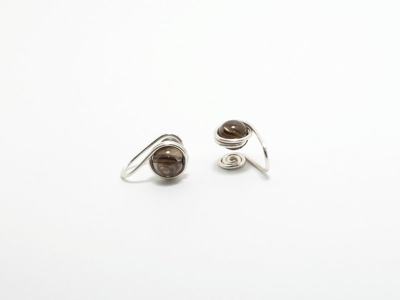 ．手作耳环． Smoky quartz茶水晶 耳夹式/耳针式 深棕色 - 耳环/耳夹 - 宝石 咖啡色