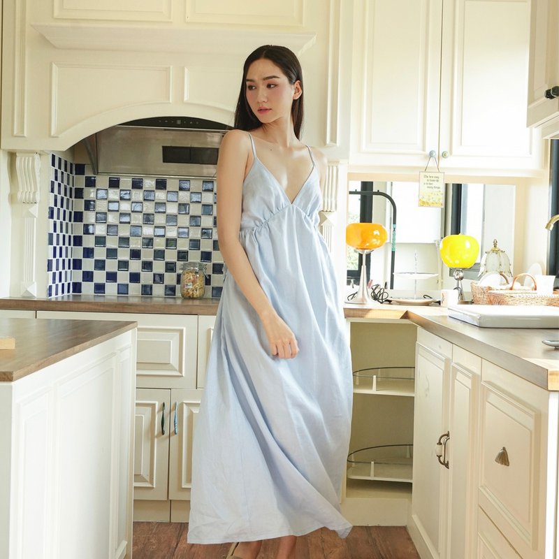 Marynne Julia Dress (Baby Blue) Tie Back Dress - 洋装/连衣裙 - 棉．麻 