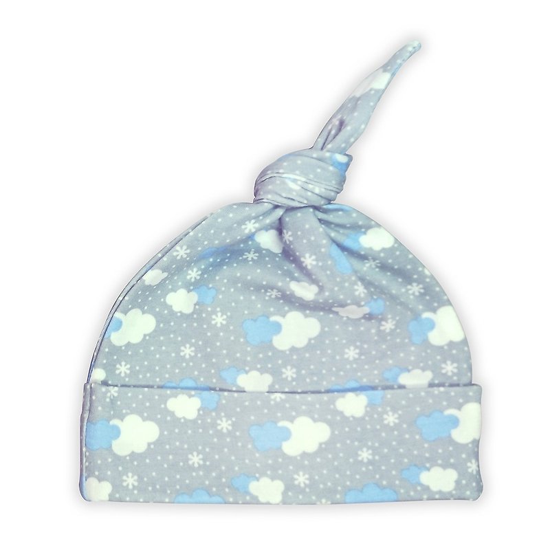 【Deux Filles有机棉】带结婴儿帽0~12月(可爱云朵) - 婴儿帽/发带 - 棉．麻 灰色