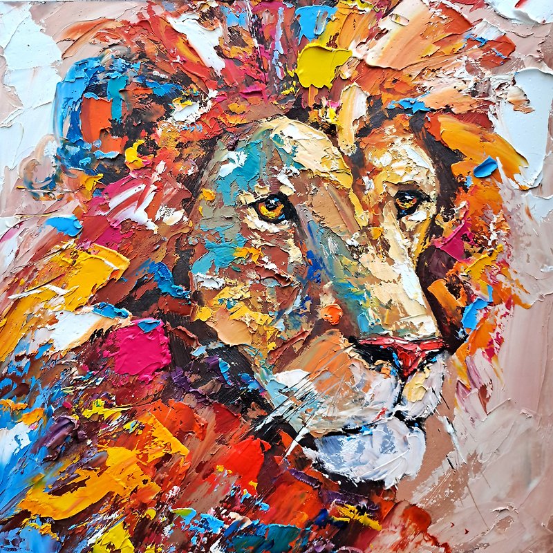 狮子画动物原创艺术非洲动物厚涂墙艺术装饰 - 墙贴/壁贴 - 其他材质 多色