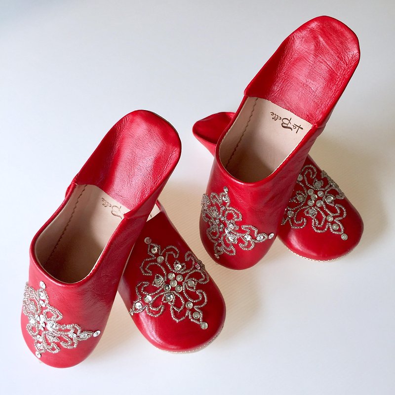 手縫い刺繍の上品バブーシュ　ラペーラ レッド　2足セット - 其他 - 真皮 红色