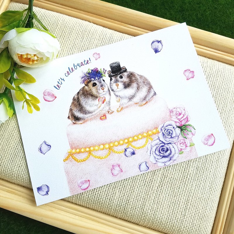 明信片-小鼠和结婚蛋糕 - 卡片/明信片 - 纸 多色