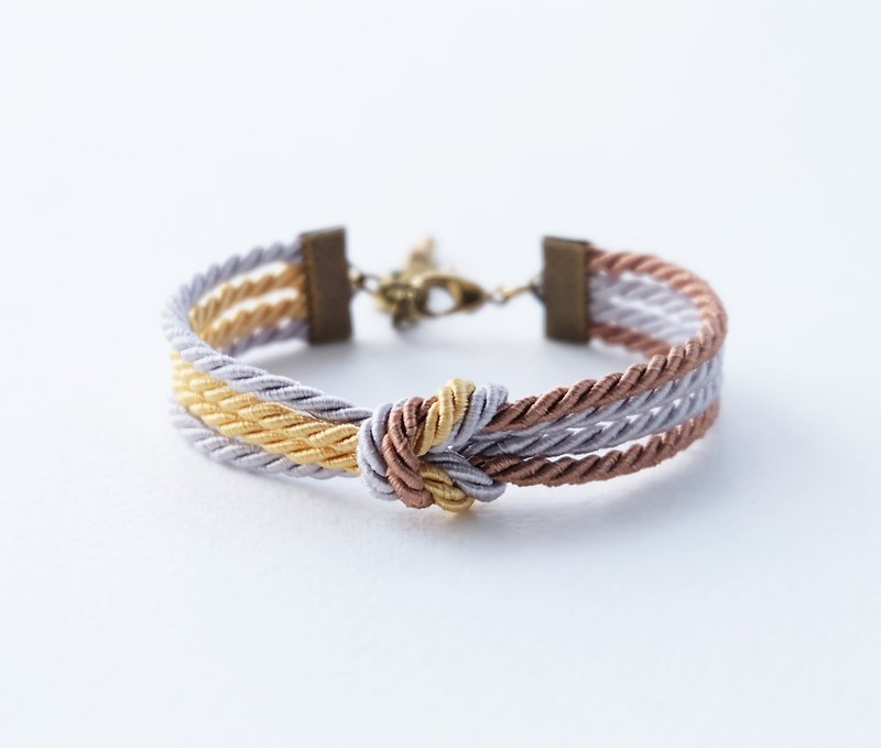 Tiny double tie the knot bracelet in gold / light gray / light brown - 手链/手环 - 其他材质 咖啡色