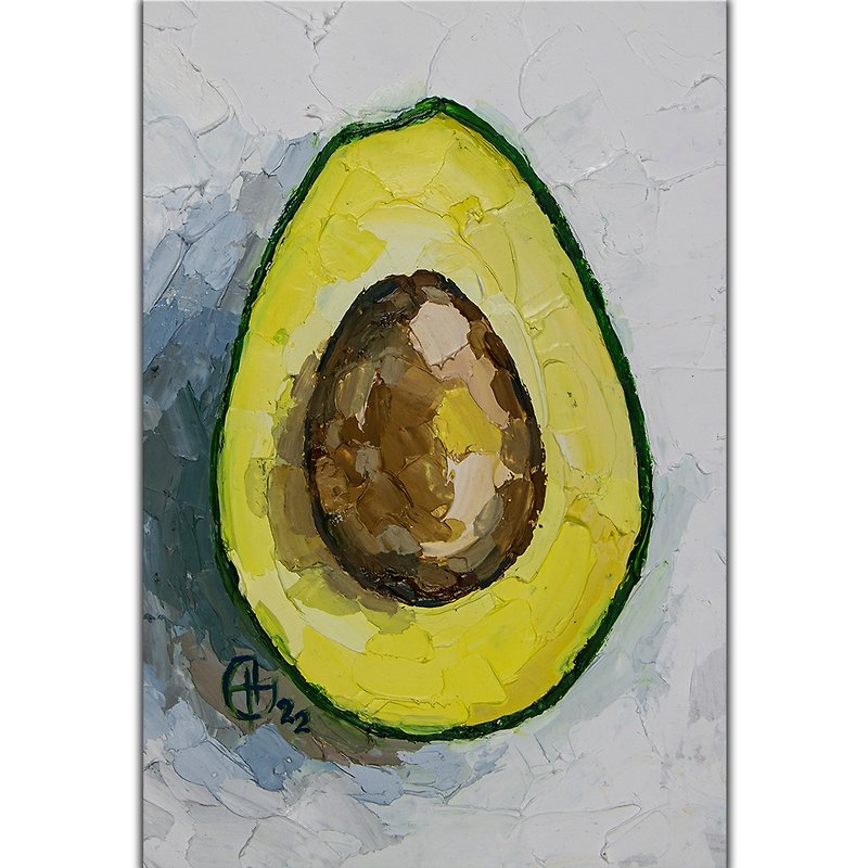 Avocado Painting Kitchen Still Life Original Oil Painting Vegetable Art Fruit - 海报/装饰画/版画 - 其他材质 绿色