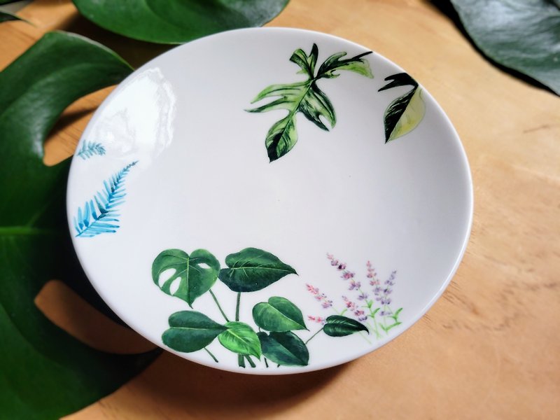 手绘观叶植物 8寸圆盘 原创款 - 餐桌/书桌 - 瓷 