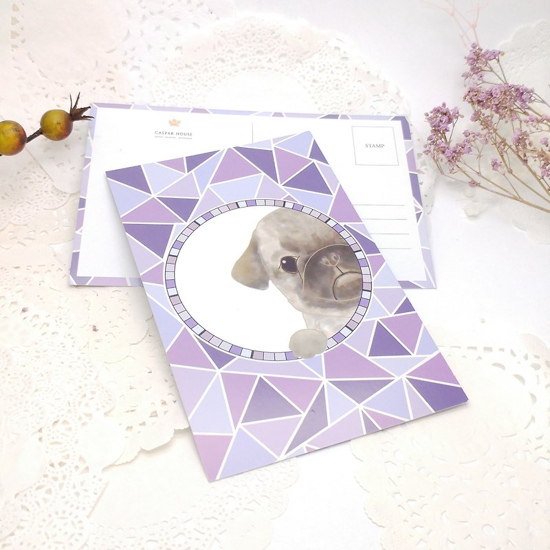 偷望系列 马赛克动物 明信片 八哥犬 - 卡片/明信片 - 纸 紫色