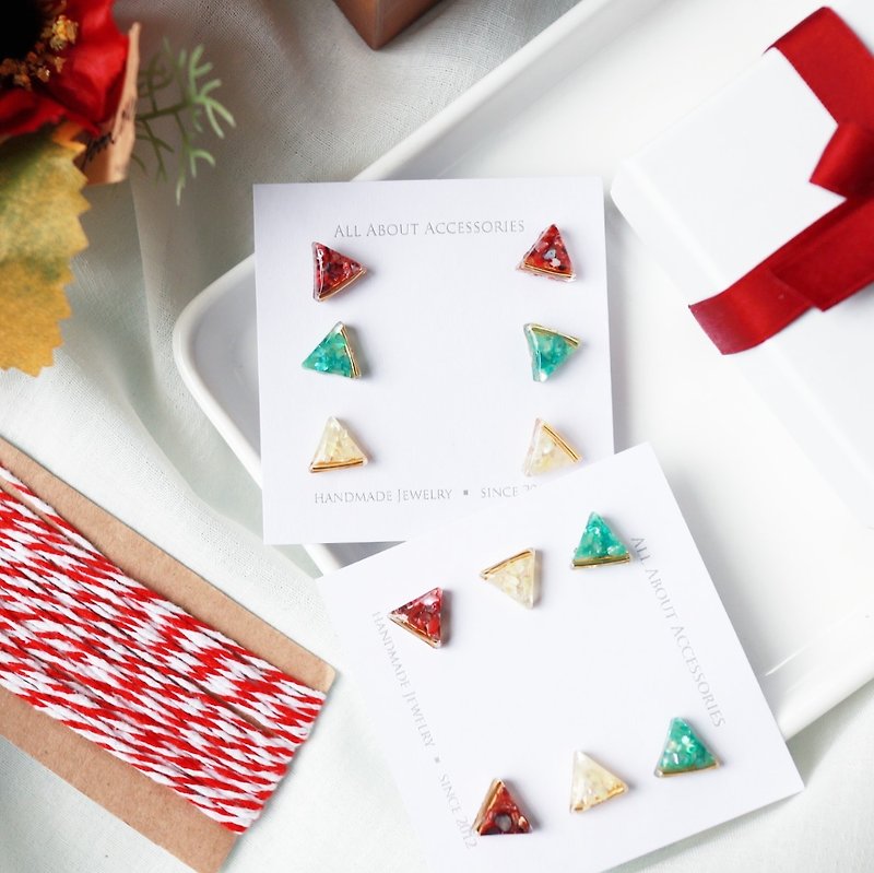 【圣诞限定】- 圣诞小三角耳环组 - 耳环/耳夹 - 其他材质 多色
