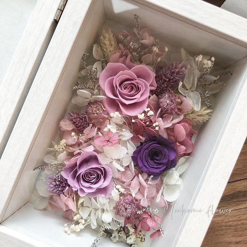 干燥玫瑰色永生相框花 生日礼物 照片定制 永生花 母亲节礼物 - 画框/相框 - 植物．花 粉红色